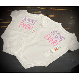 Twin girls matching Garanimals 3-6m funny saying "I Am Not Allowed To Date"